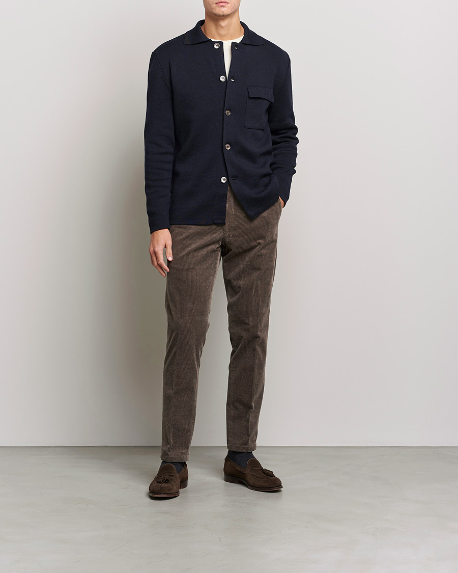 Heren | Truien | Stenströms | Merino Chest Pocket Cardigan Navy