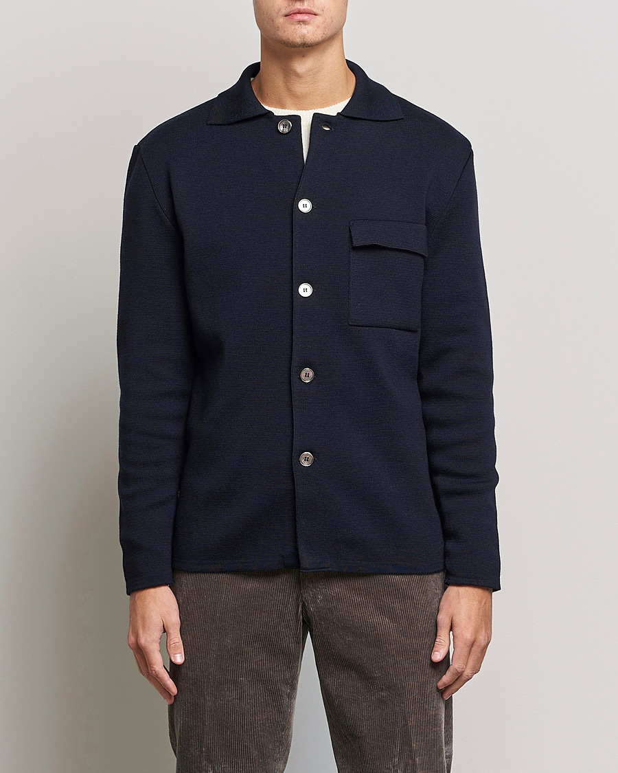 Heren | Truien | Stenströms | Merino Chest Pocket Cardigan Navy
