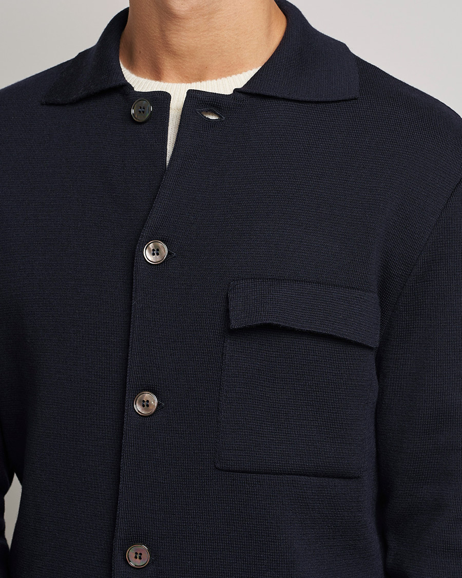 Heren | Truien | Stenströms | Merino Chest Pocket Cardigan Navy