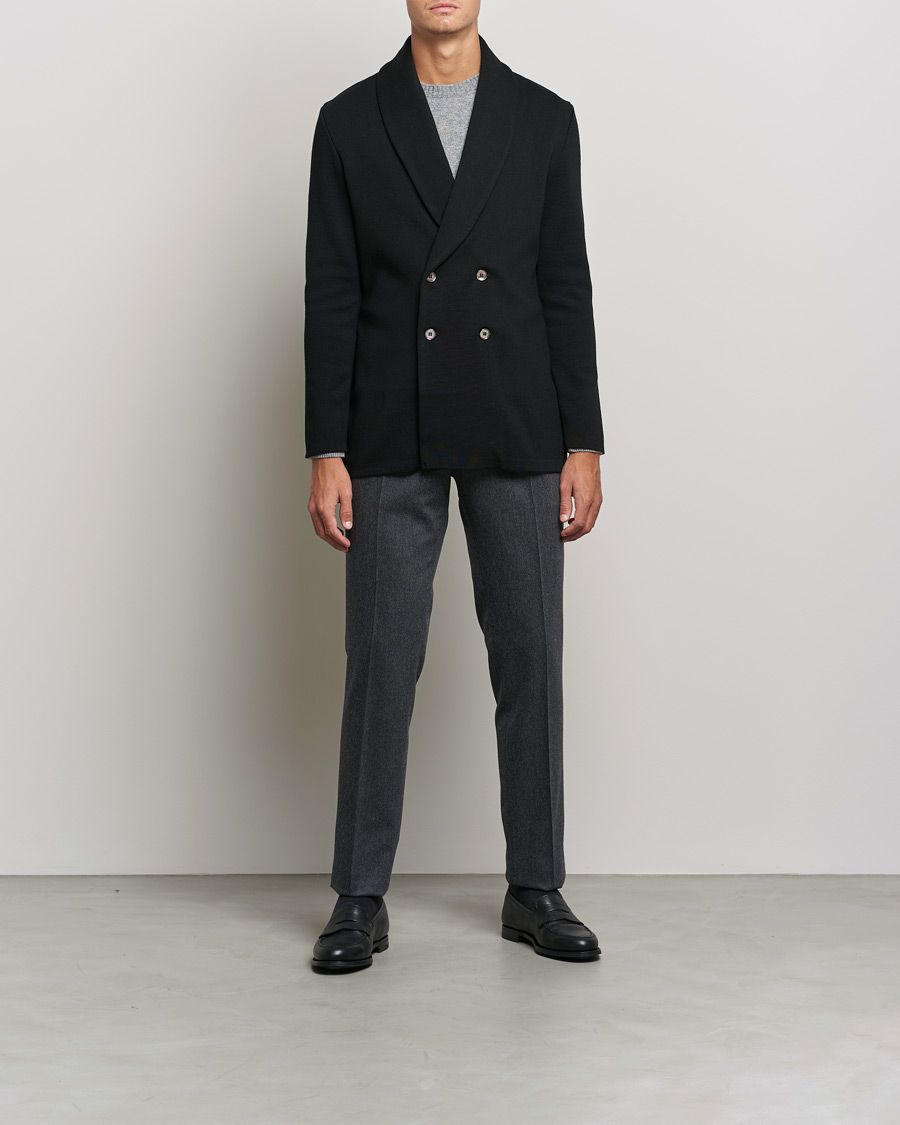 Heren | Blazers | Stenströms | Milano Knitted Merino Tuxedo Cardigan Black