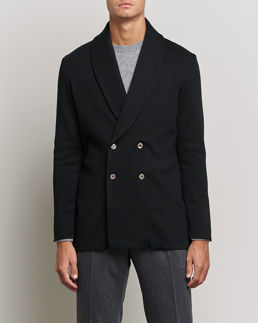 Heren | Stenströms | Stenströms | Merino Knitted Tuxedo Cardigan Black