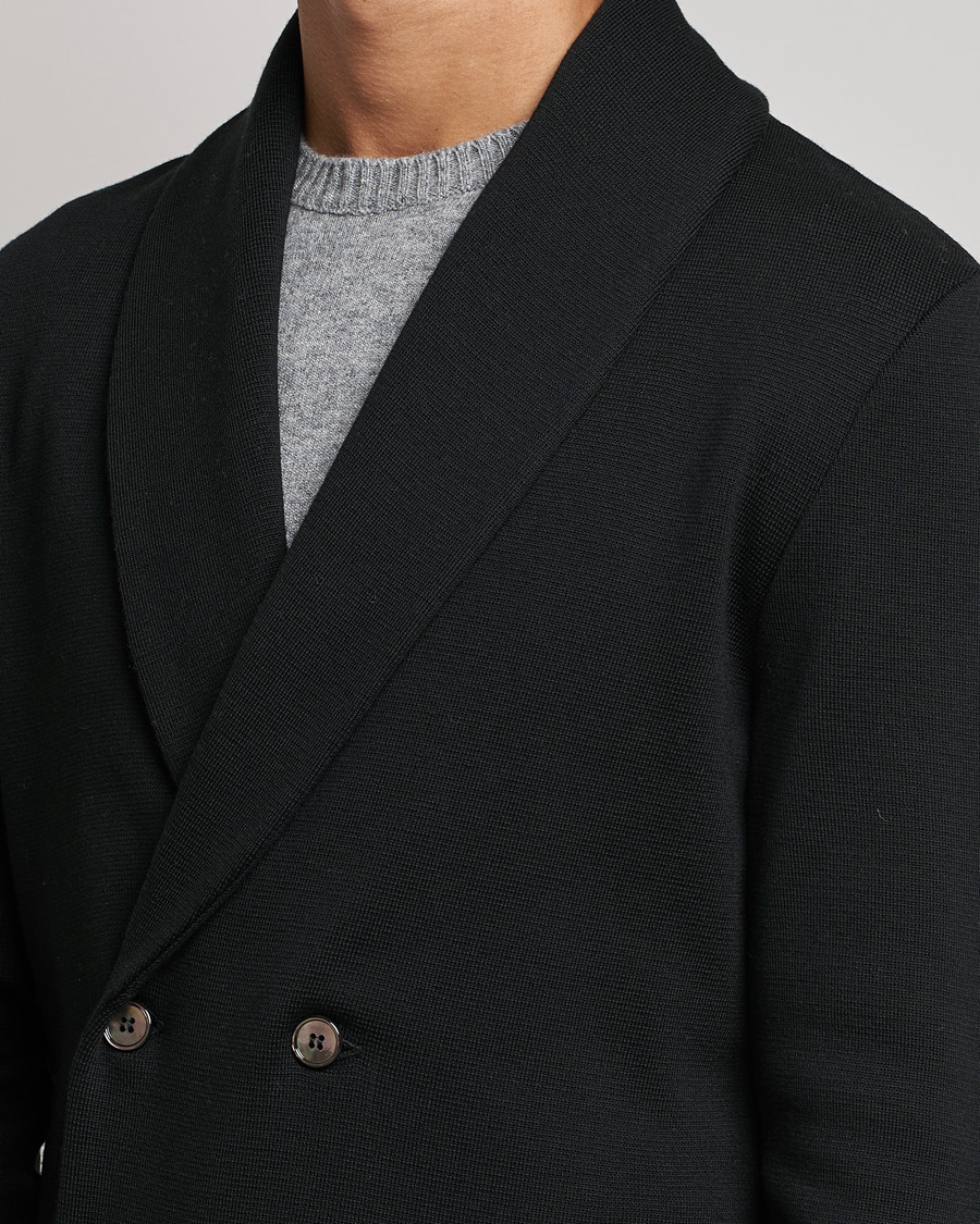 Heren | Blazers | Stenströms | Milano Knitted Merino Tuxedo Cardigan Black