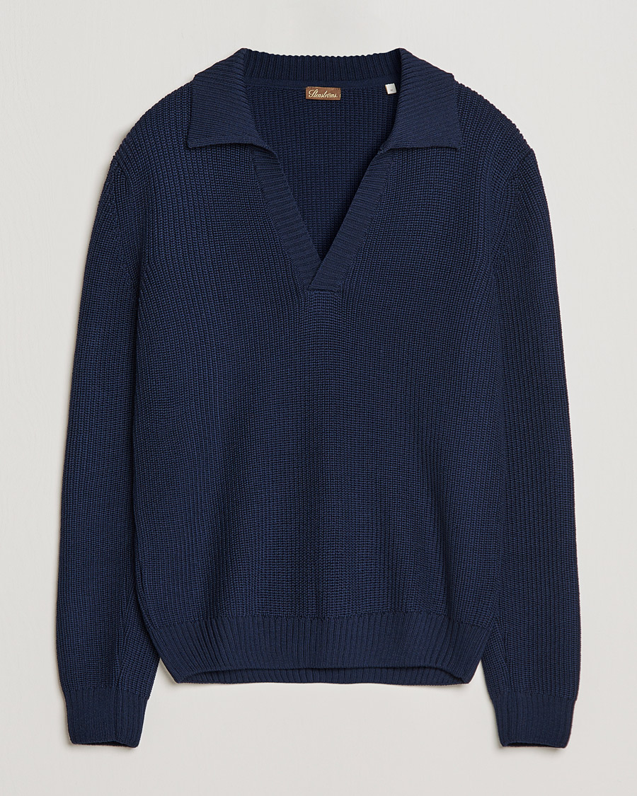 Heren | Truien | Stenströms | Chunky Merino Polo Navy