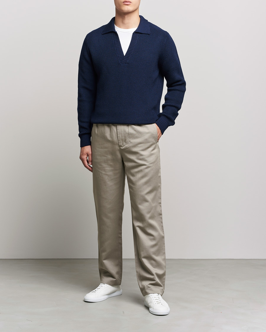 Heren | Truien | Stenströms | Chunky Merino Polo Navy