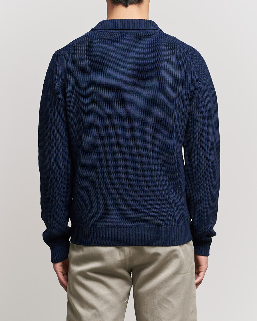 Heren | Truien | Stenströms | Chunky Merino Polo Navy