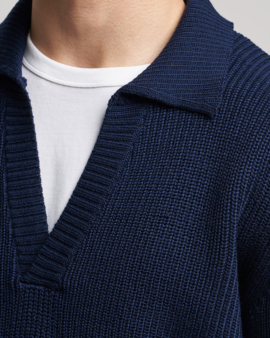 Heren | Truien | Stenströms | Chunky Merino Polo Navy