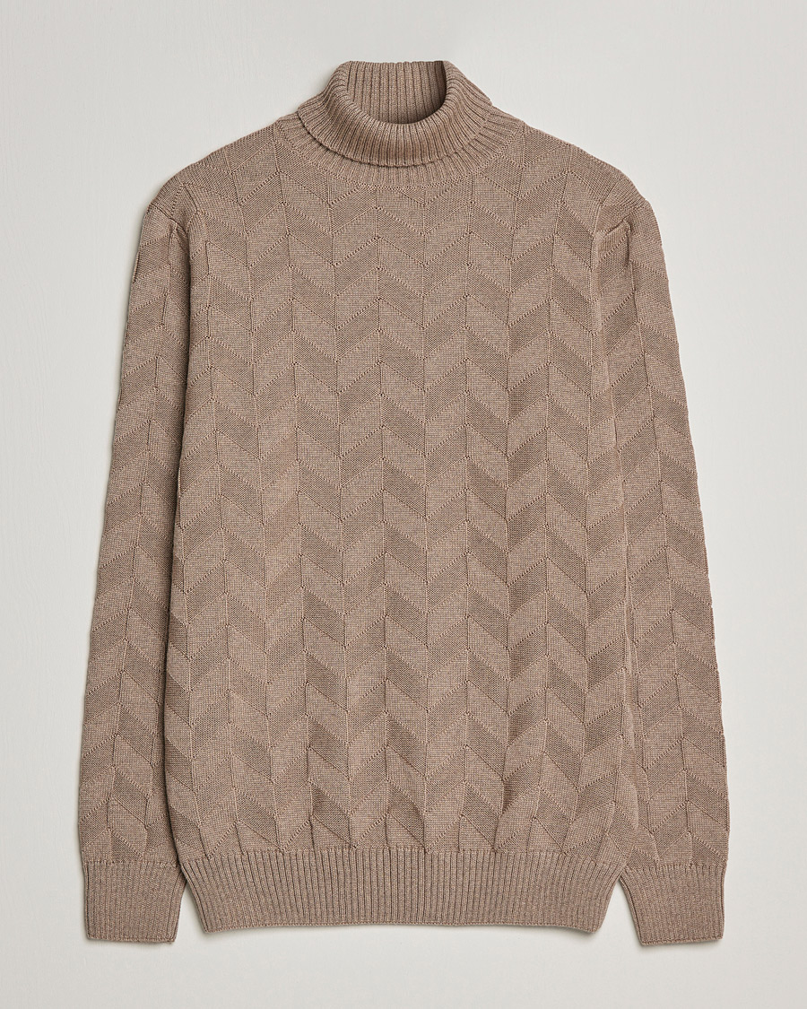 Heren | Truien | Stenströms | Chunky Merino Structured Rollneck Camel