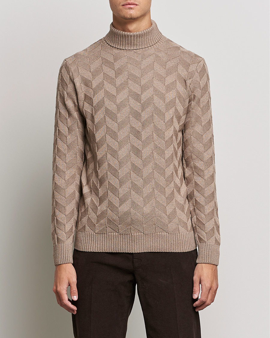 Heren | Truien | Stenströms | Chunky Merino Structured Rollneck Camel