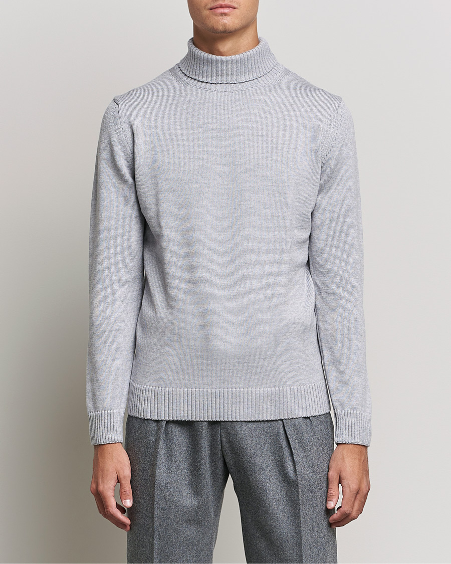Heren | Truien | Stenströms | Chunky Merino Rollneck Light Grey