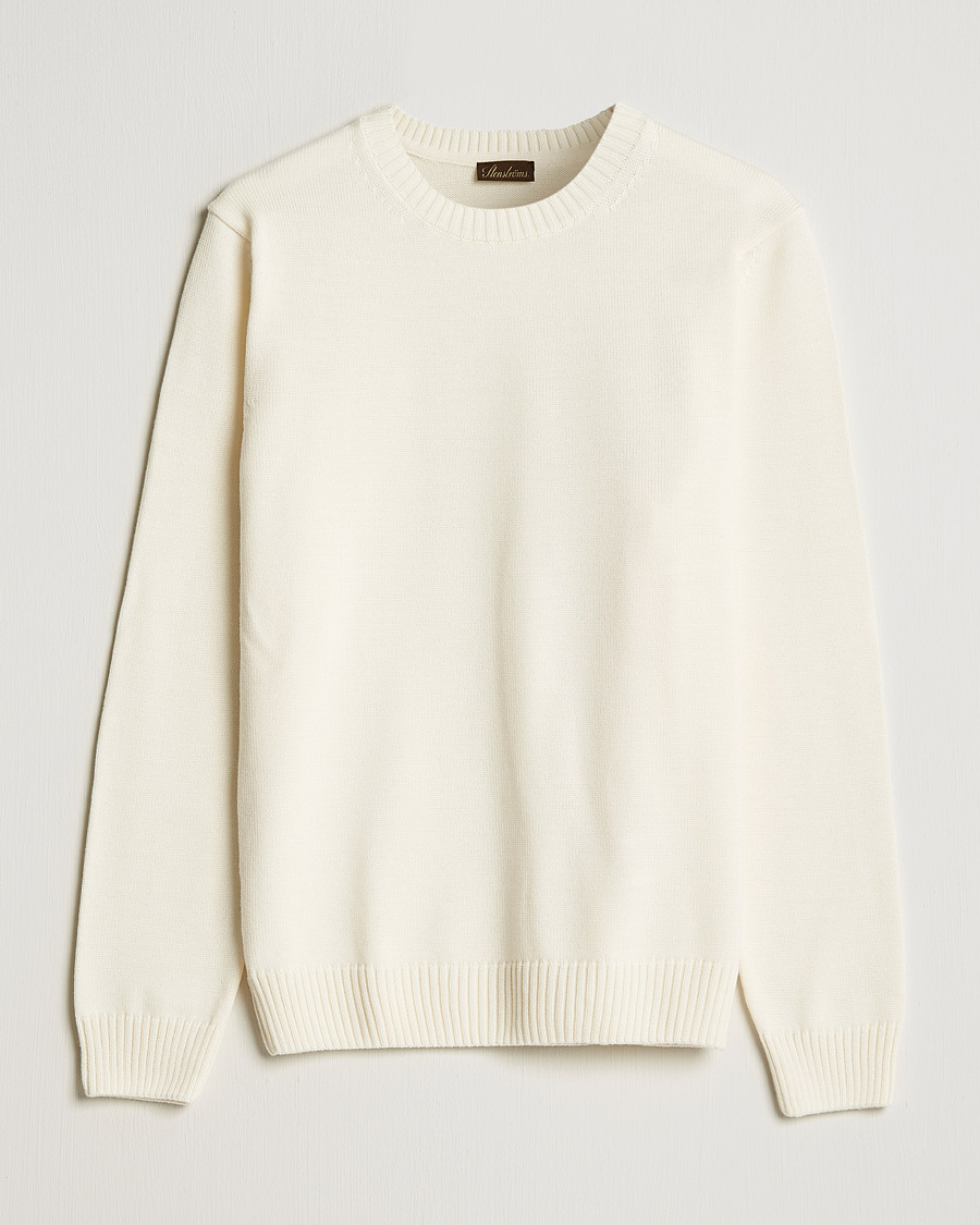 Heren | Truien | Stenströms | Chunky Merino Crew Neck Creme White
