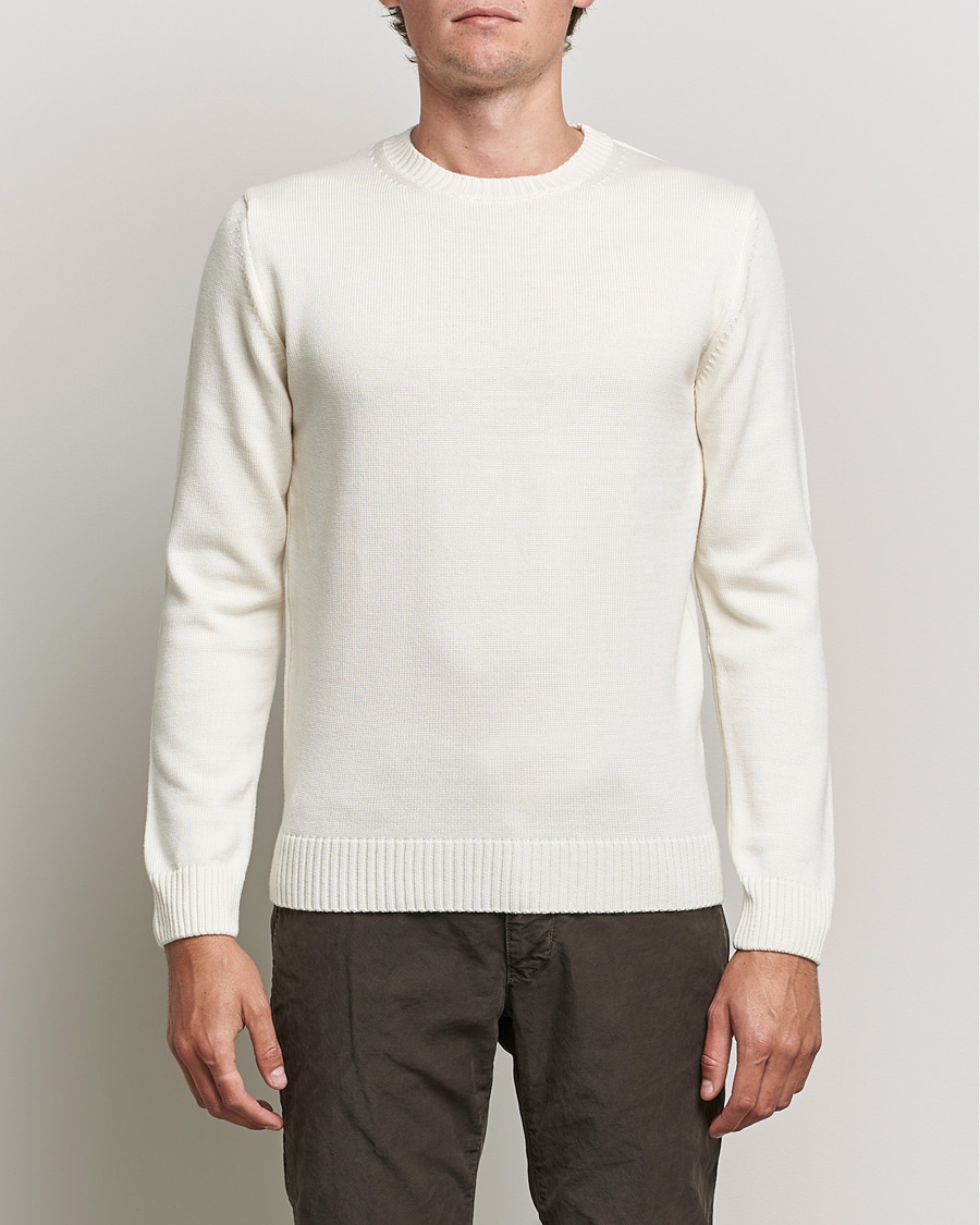 Heren | Truien | Stenströms | Chunky Merino Crew Neck Creme White