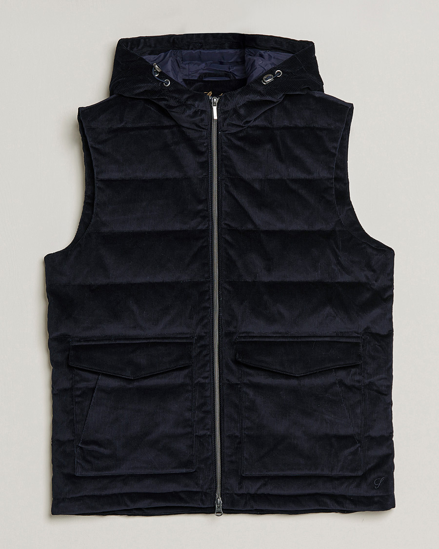 Heren | Jassen | Stenströms | Hooded Corduroy Vest Navy