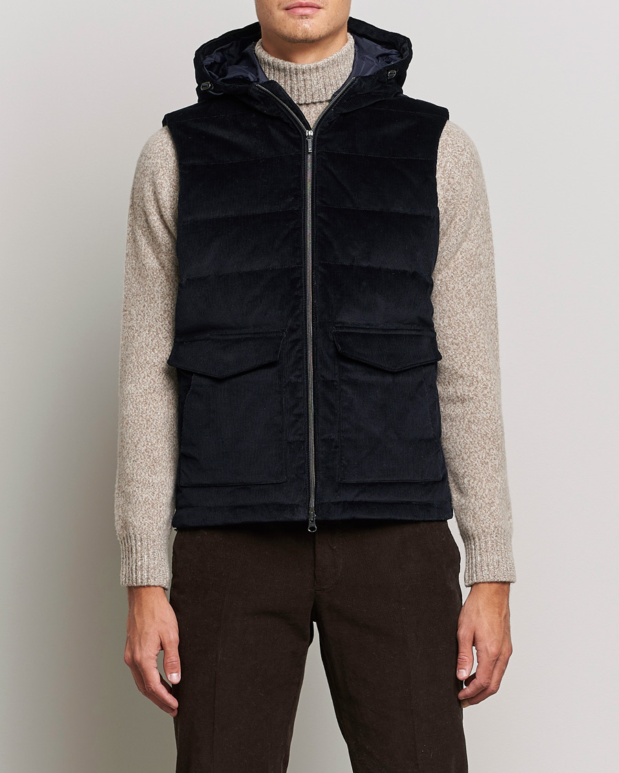 Heren | Jassen | Stenströms | Hooded Corduroy Vest Navy