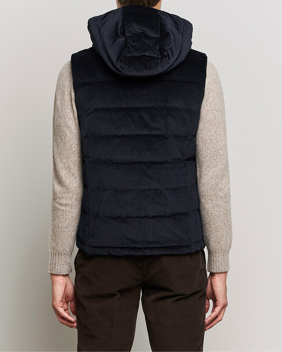 Heren | Jassen | Stenströms | Hooded Corduroy Vest Navy