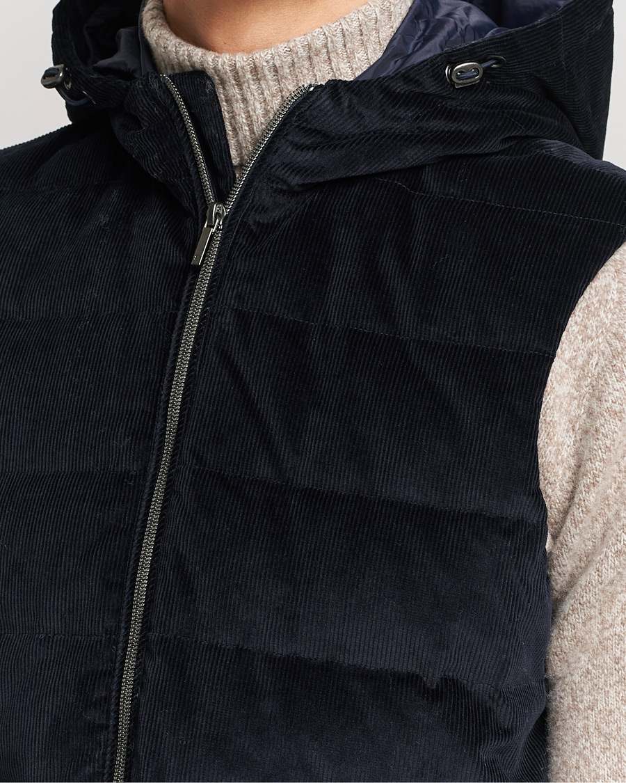 Heren | Jassen | Stenströms | Hooded Corduroy Vest Navy