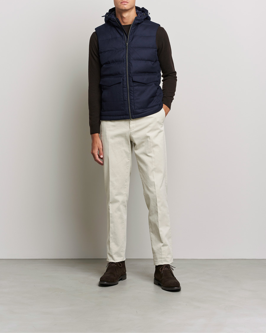 Heren | Jassen | Stenströms | Hooded Flannel Vest Navy