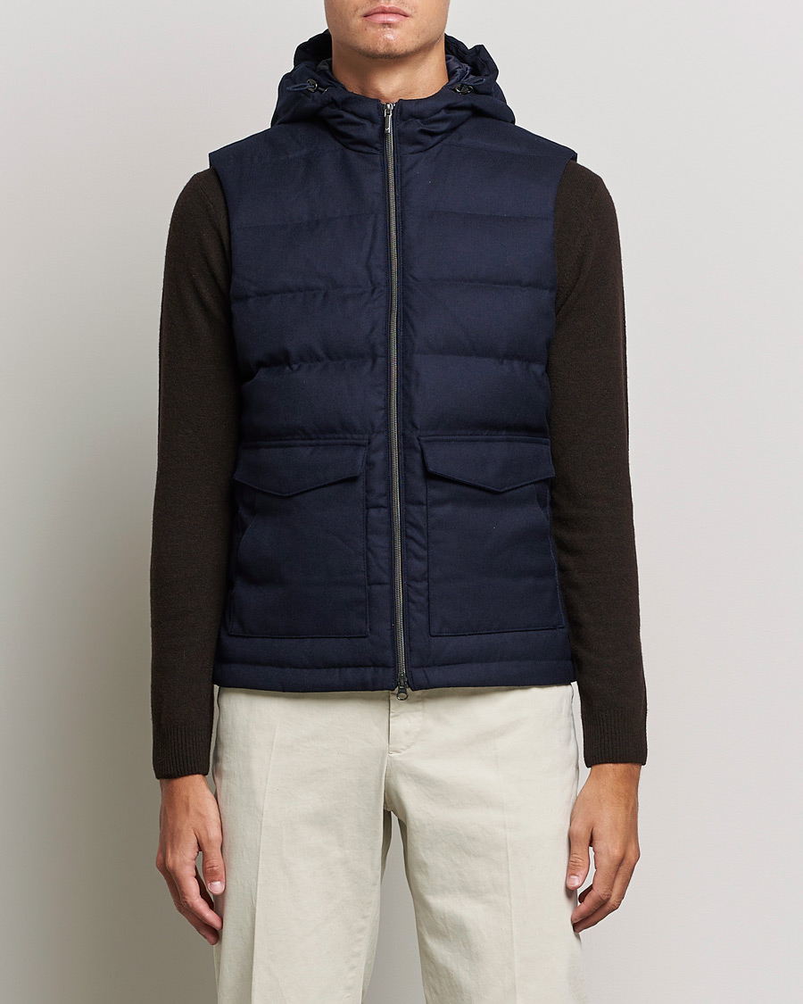 Heren | Jassen | Stenströms | Hooded Flannel Vest Navy