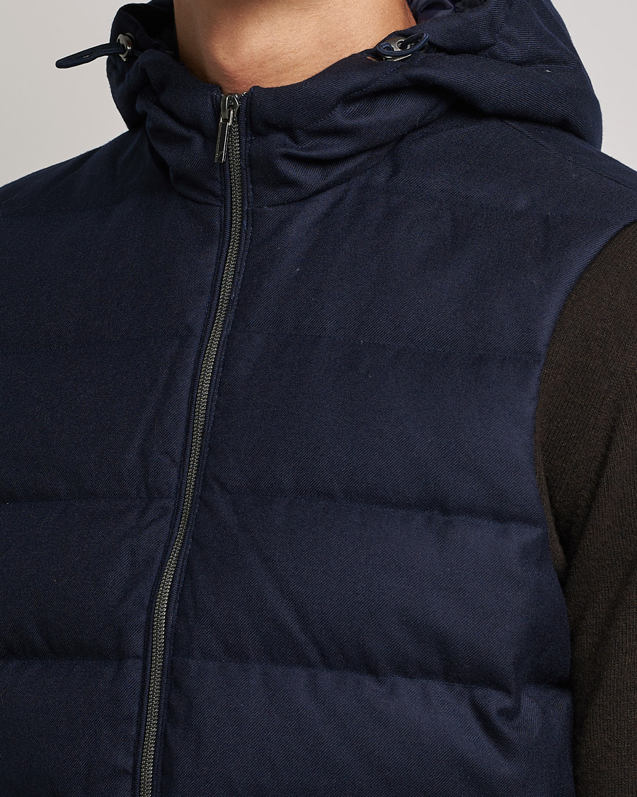 Heren | Jassen | Stenströms | Hooded Flannel Vest Navy