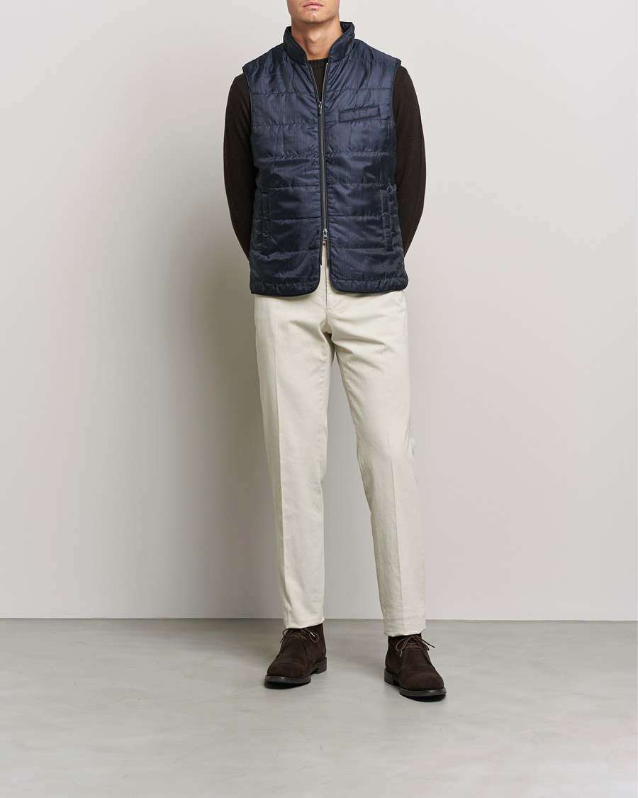 Heren | Jassen | Stenströms | Houndstooth Padded Nylon Vest Navy
