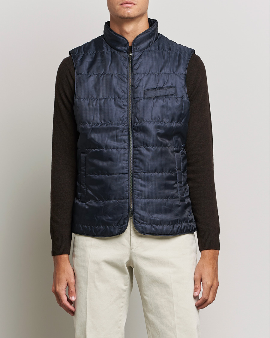 Heren | Jassen | Stenströms | Houndstooth Padded Nylon Vest Navy