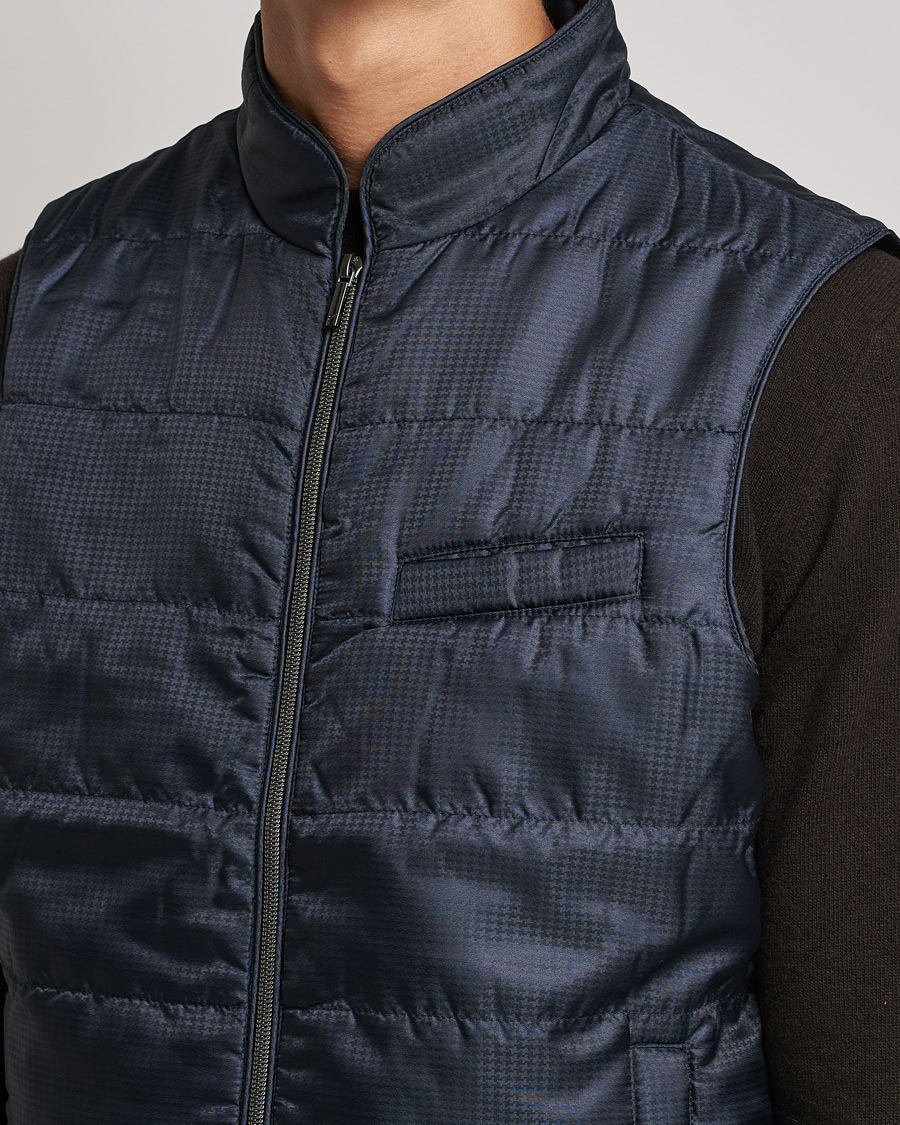 Heren | Jassen | Stenströms | Houndstooth Padded Nylon Vest Navy