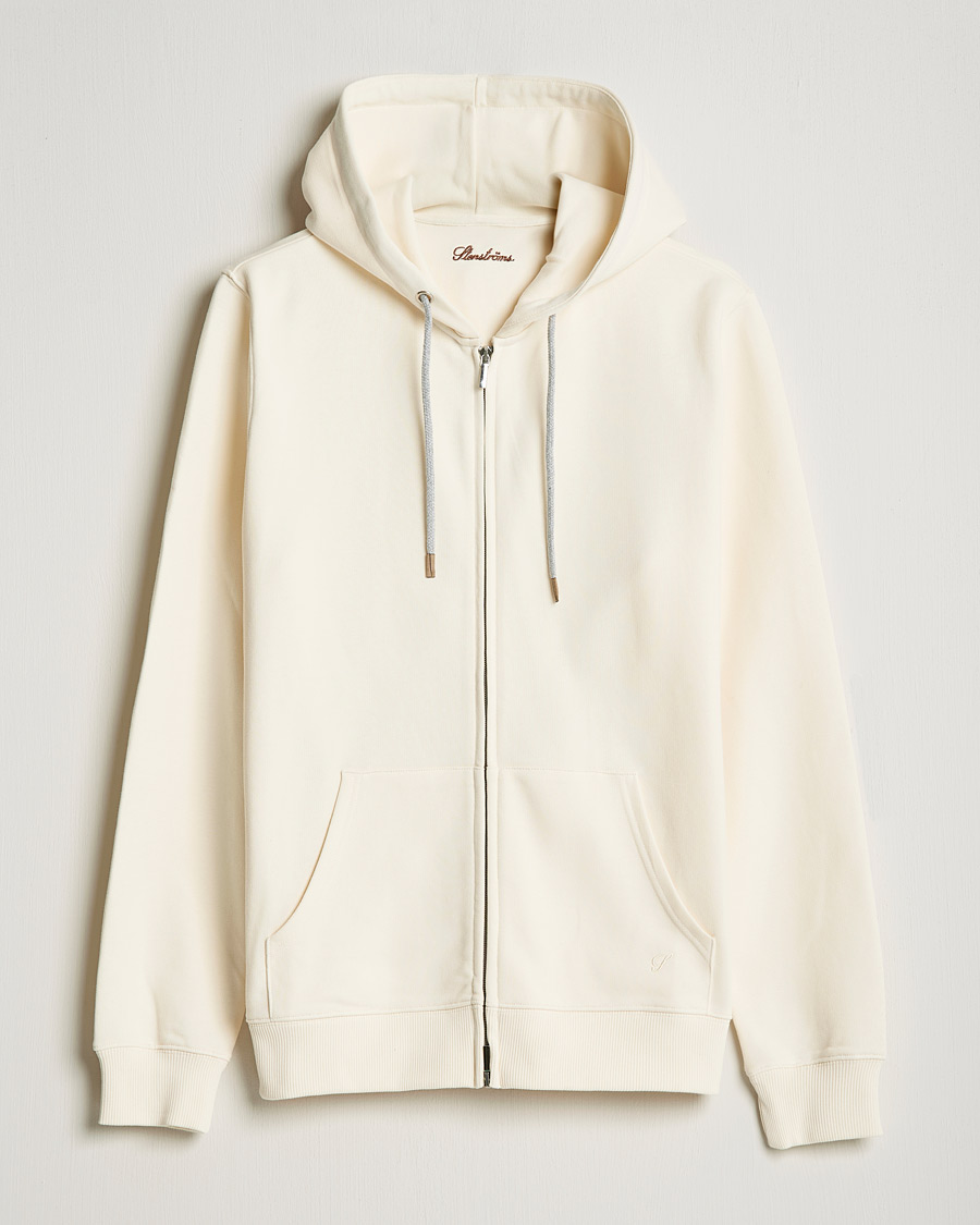 Heren | Truien | Stenströms | Cotton Jersey Full Zip Hoodie Creme White