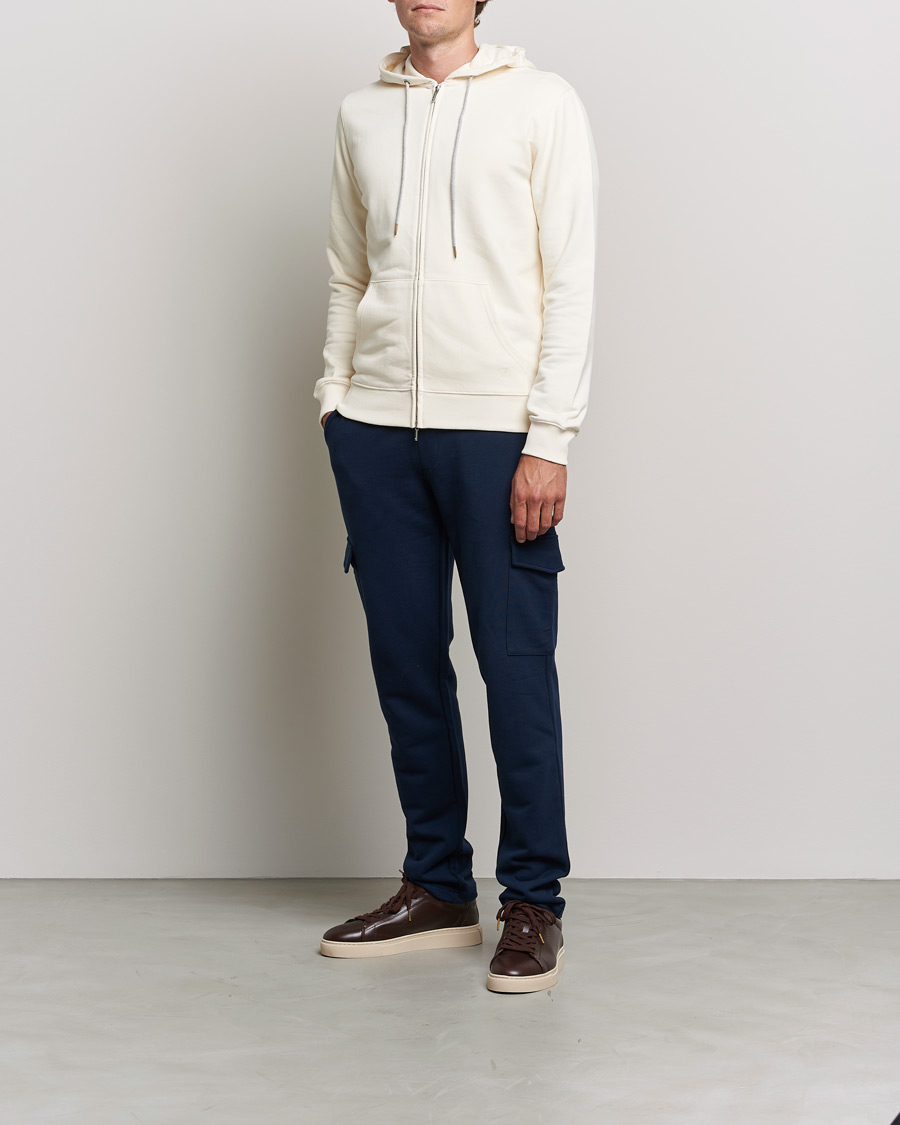 Heren | Truien | Stenströms | Cotton Jersey Full Zip Hoodie Creme White