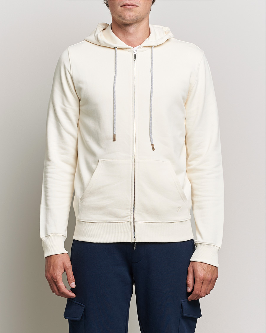 Heren | Truien | Stenströms | Cotton Jersey Full Zip Hoodie Creme White