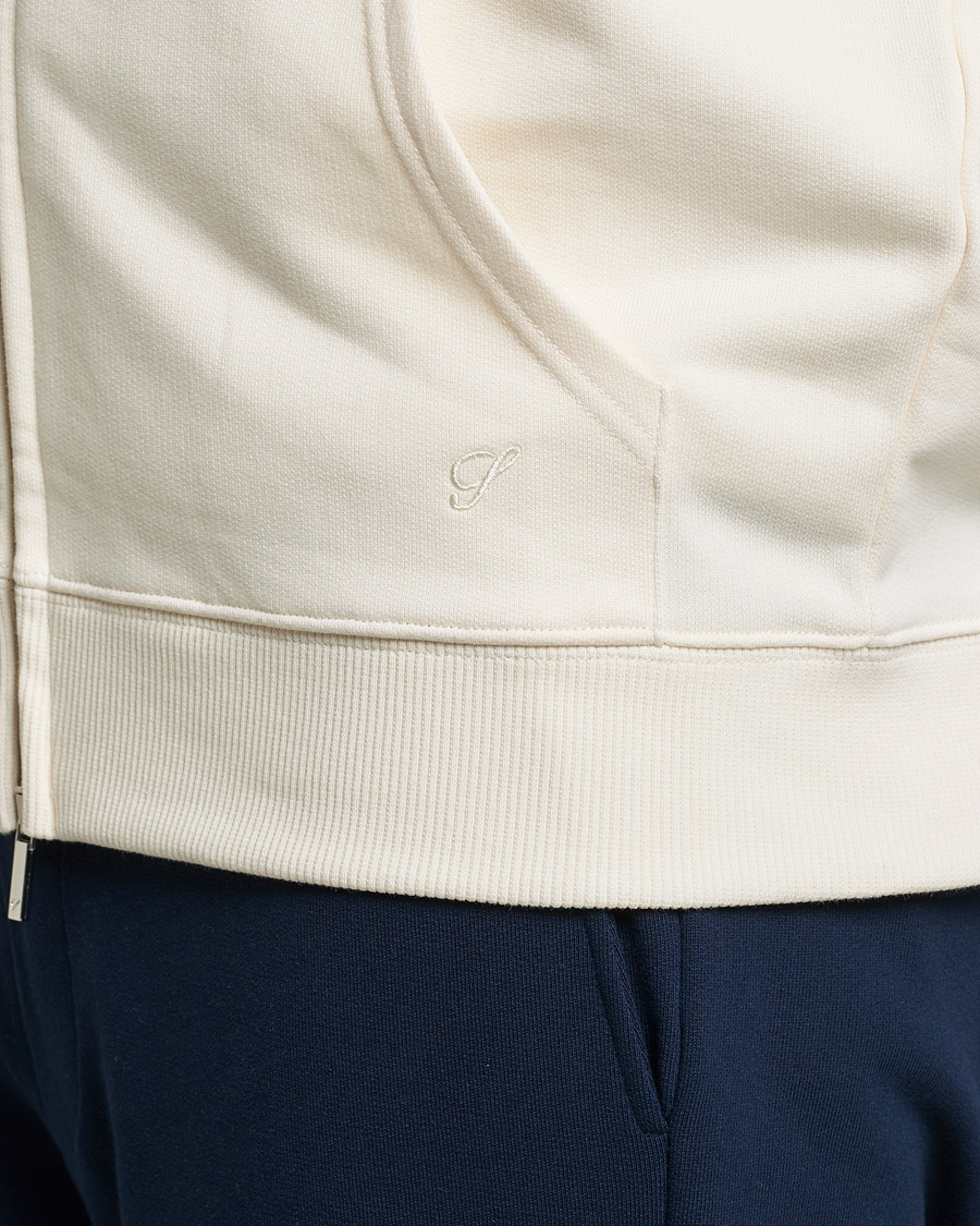Heren | Truien | Stenströms | Cotton Jersey Full Zip Hoodie Creme White