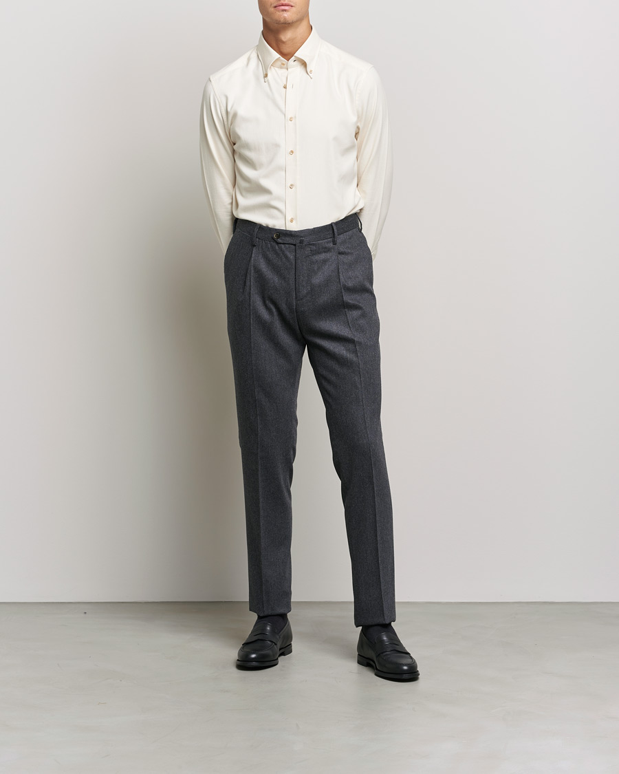 Heren | Overhemden | Stenströms | Slimline Flannel Shirt Off White