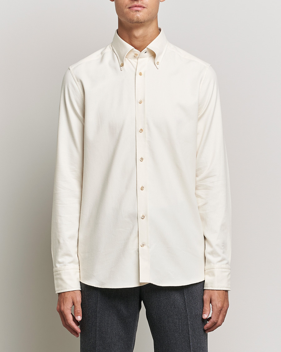 Heren | Overhemden | Stenströms | Slimline Flannel Shirt Off White