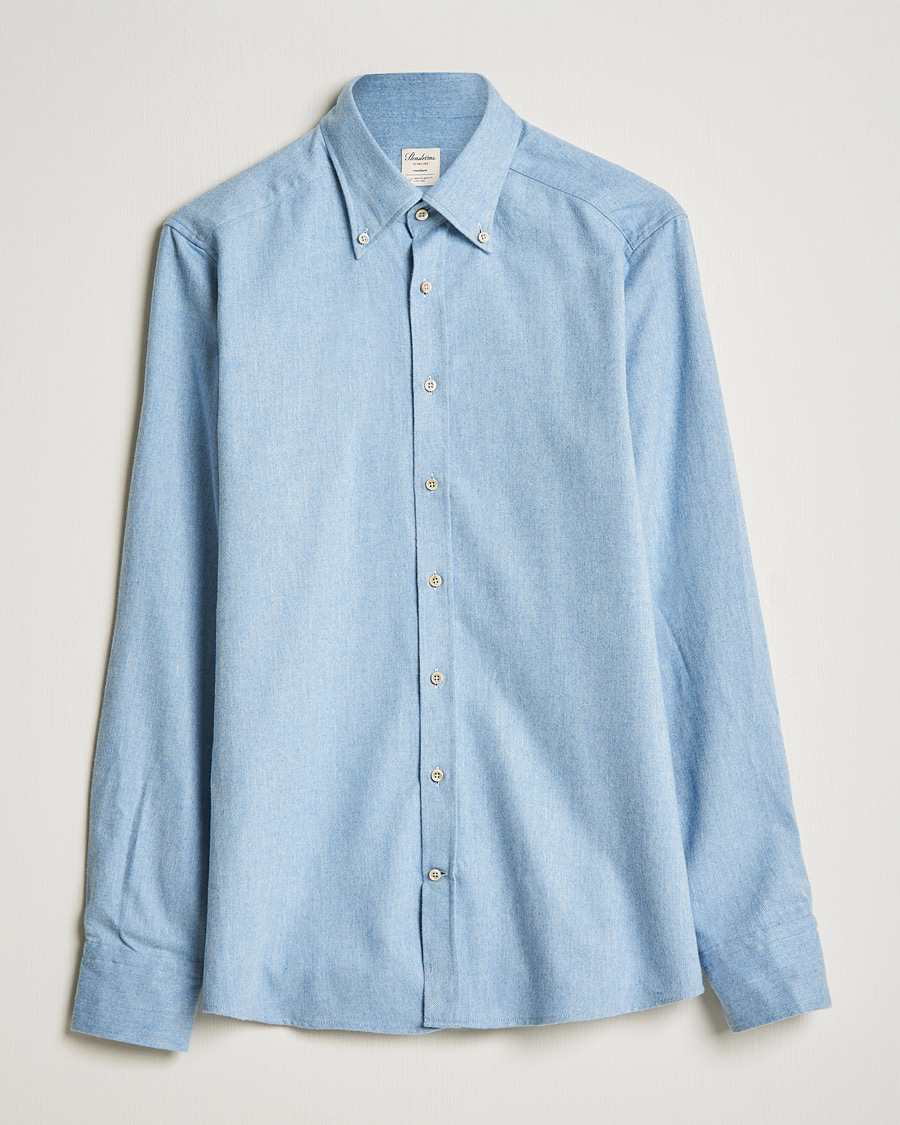 Heren | Overhemden | Stenströms | Slimline Flannel Shirt Light Blue