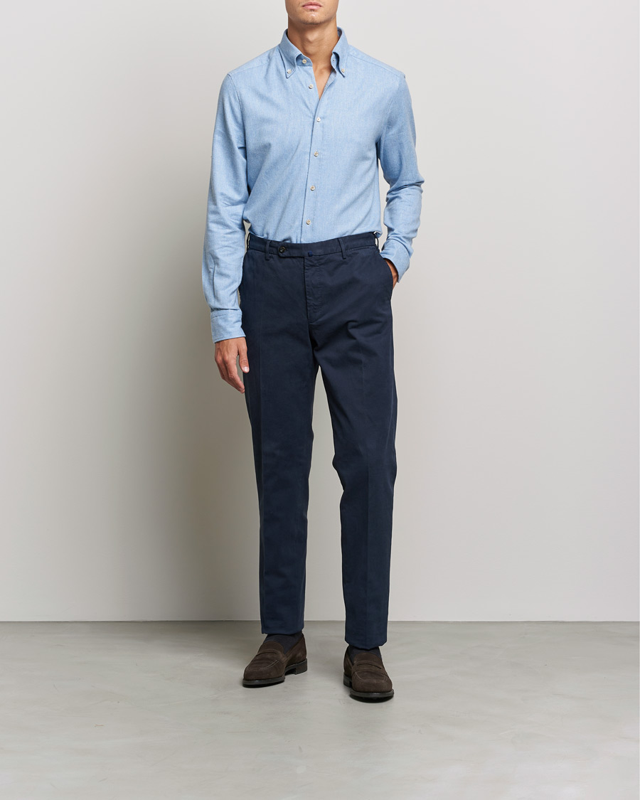 Heren | Overhemden | Stenströms | Slimline Flannel Shirt Light Blue