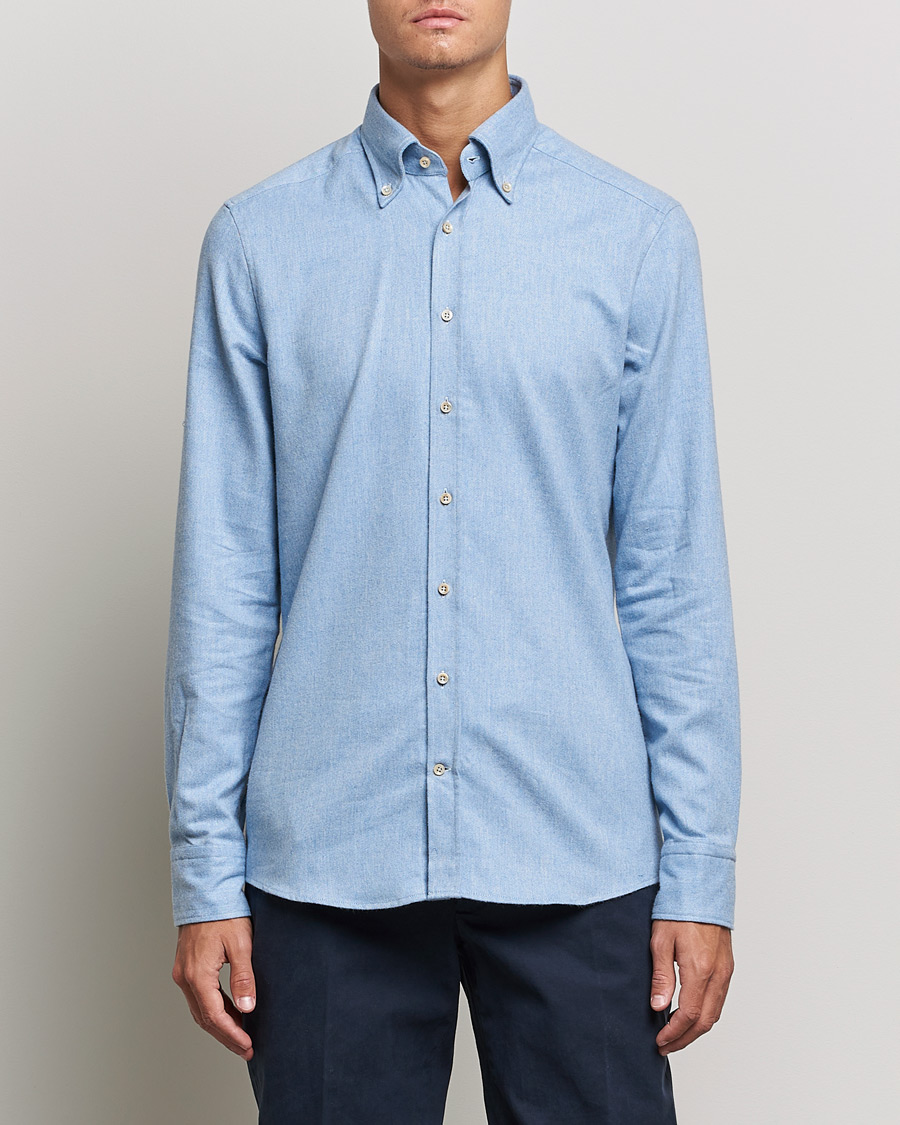 Heren | Overhemden | Stenströms | Slimline Flannel Shirt Light Blue