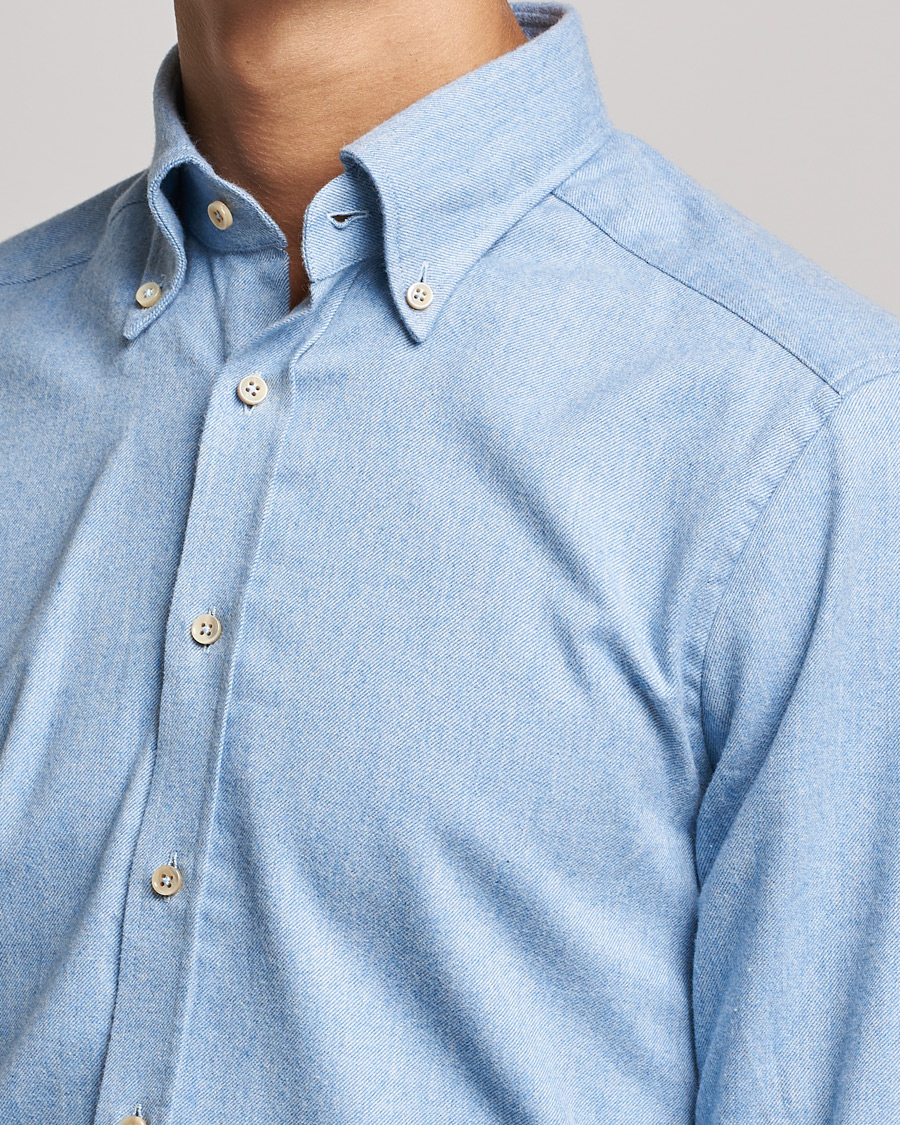 Heren | Overhemden | Stenströms | Slimline Flannel Shirt Light Blue