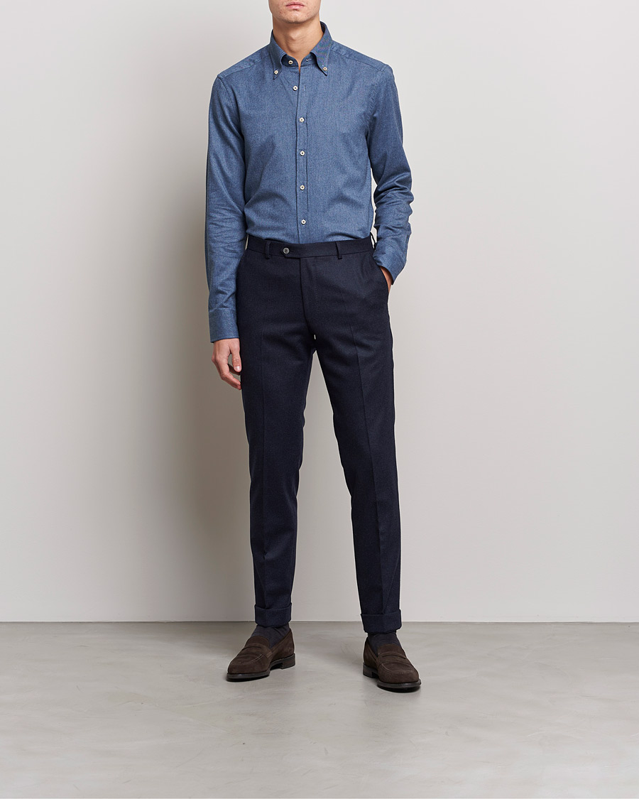 Heren | Overhemden | Stenströms | Slimline Flannel Shirt Blue