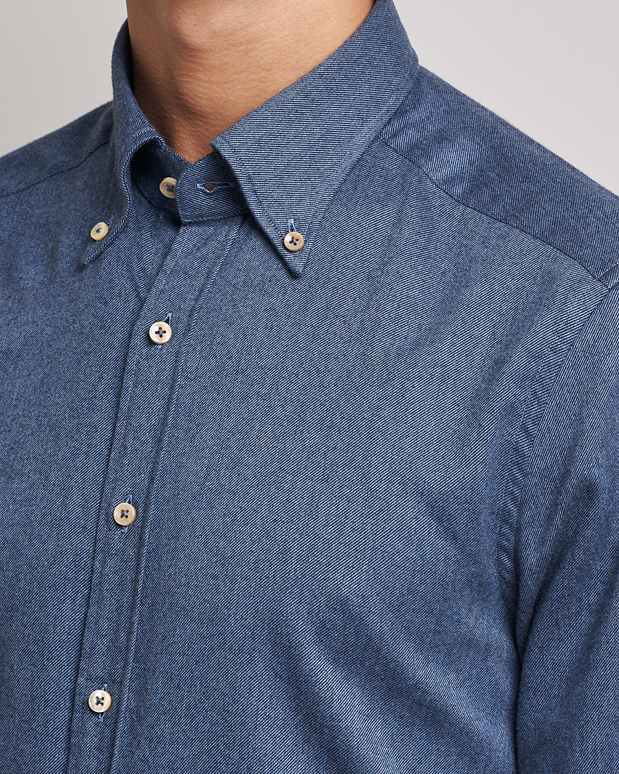 Heren | Overhemden | Stenströms | Slimline Flannel Shirt Blue
