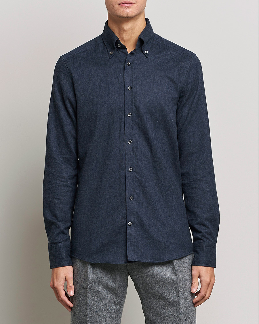 Heren | Sale -50% | Stenströms | Slimline Flannel Shirt Navy