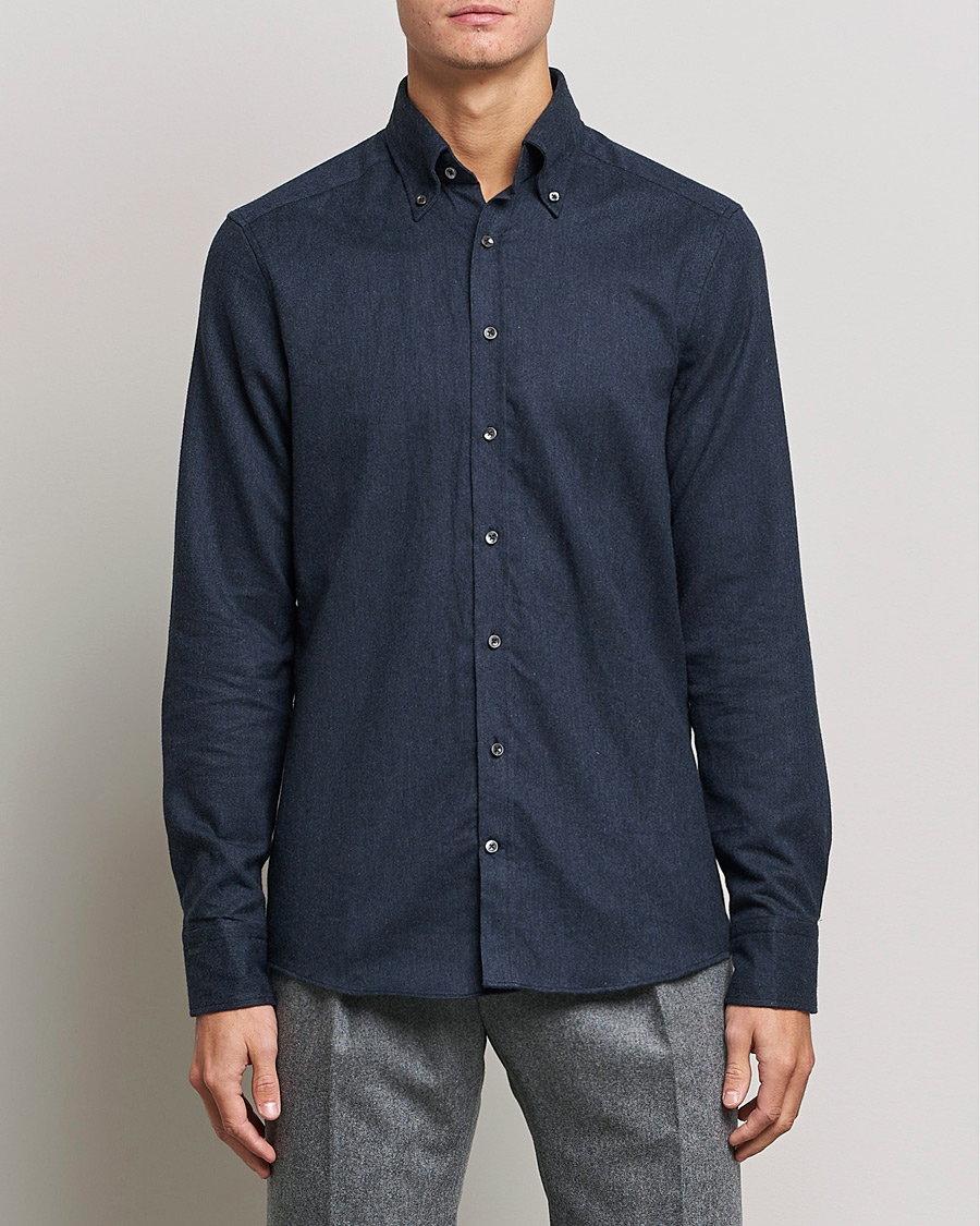 Heren | Casual | Stenströms | Slimline Flannel Shirt Navy