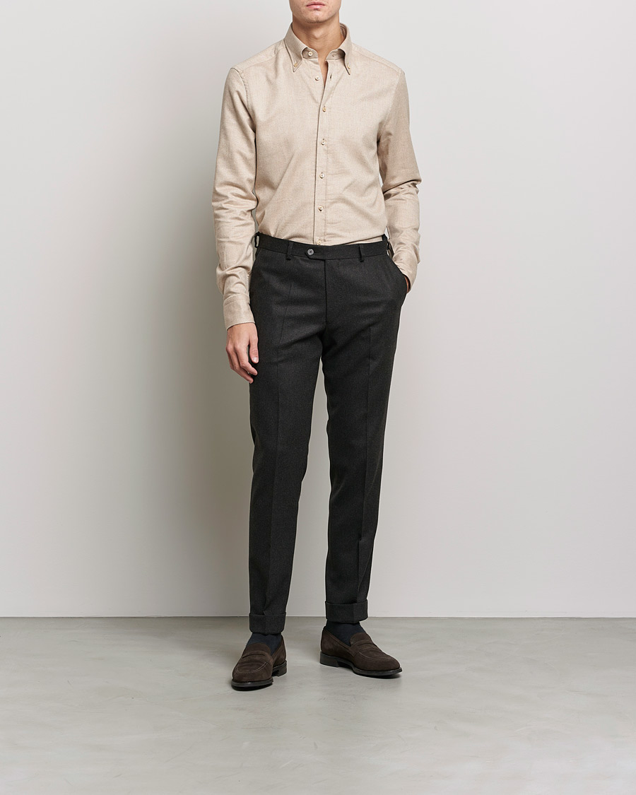 Heren | Overhemden | Stenströms | Slimline Flannel Shirt Beige