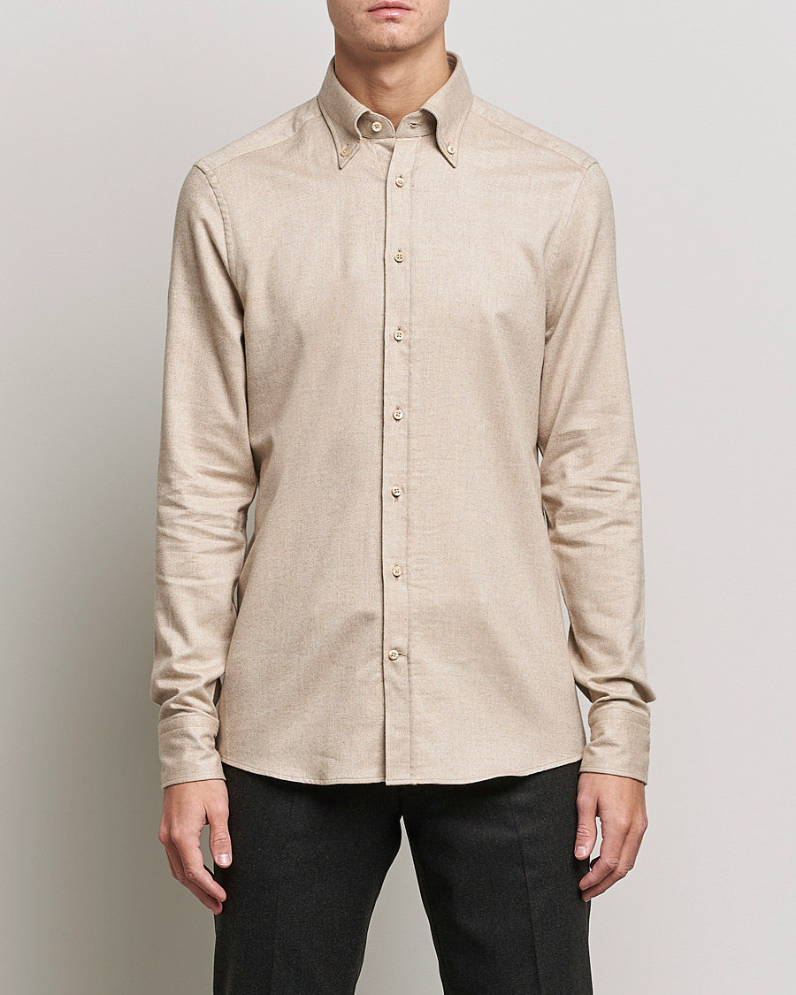 Heren | Overhemden | Stenströms | Slimline Flannel Shirt Beige