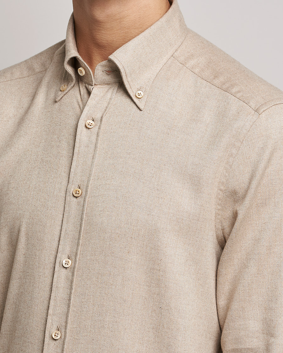 Heren | Overhemden | Stenströms | Slimline Flannel Shirt Beige