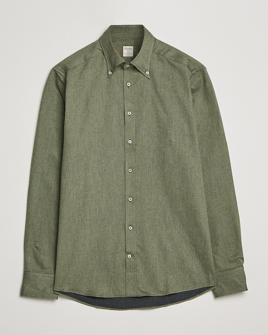Heren | Overhemden | Stenströms | Slimline Flannel Shirt Dark Green