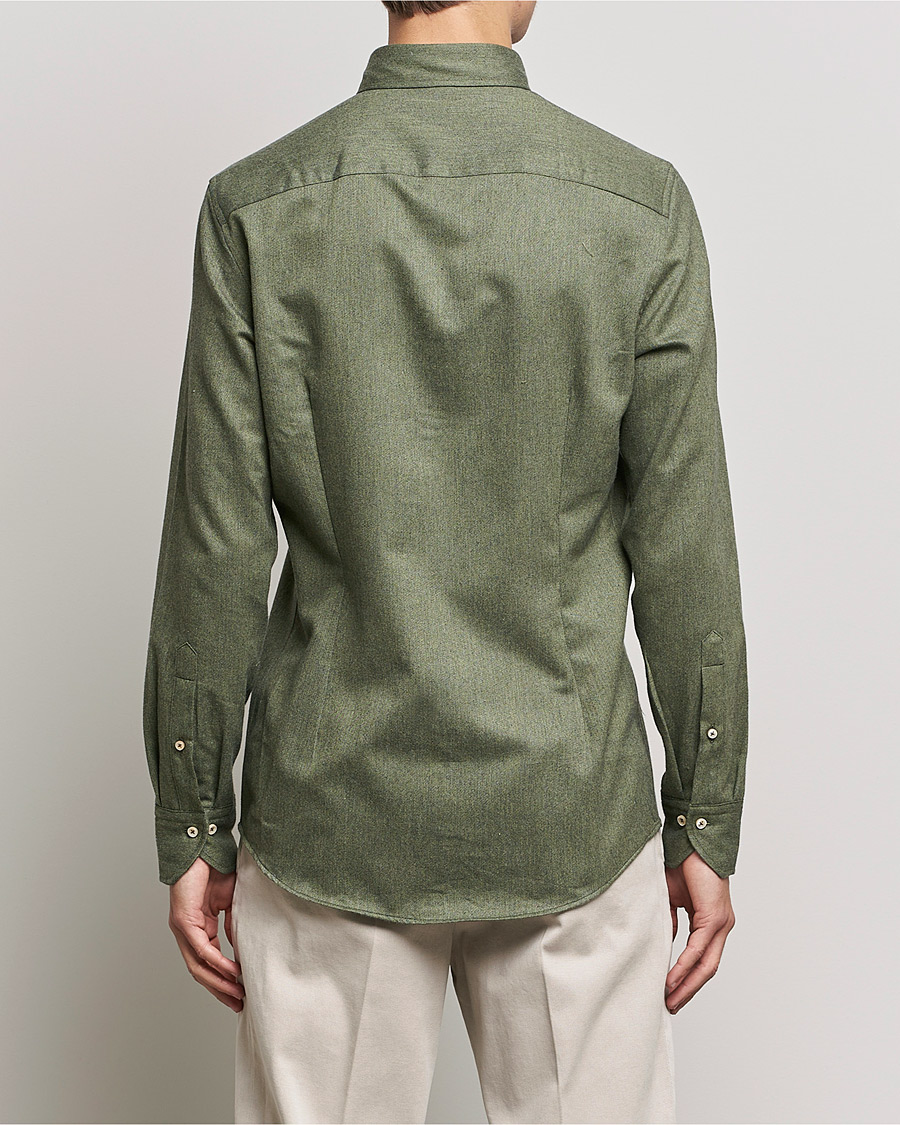 Heren | Overhemden | Stenströms | Slimline Flannel Shirt Dark Green