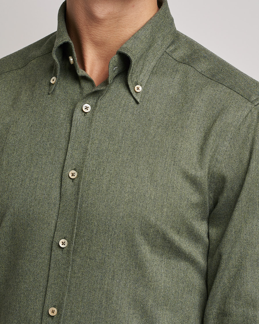 Heren | Overhemden | Stenströms | Slimline Flannel Shirt Dark Green