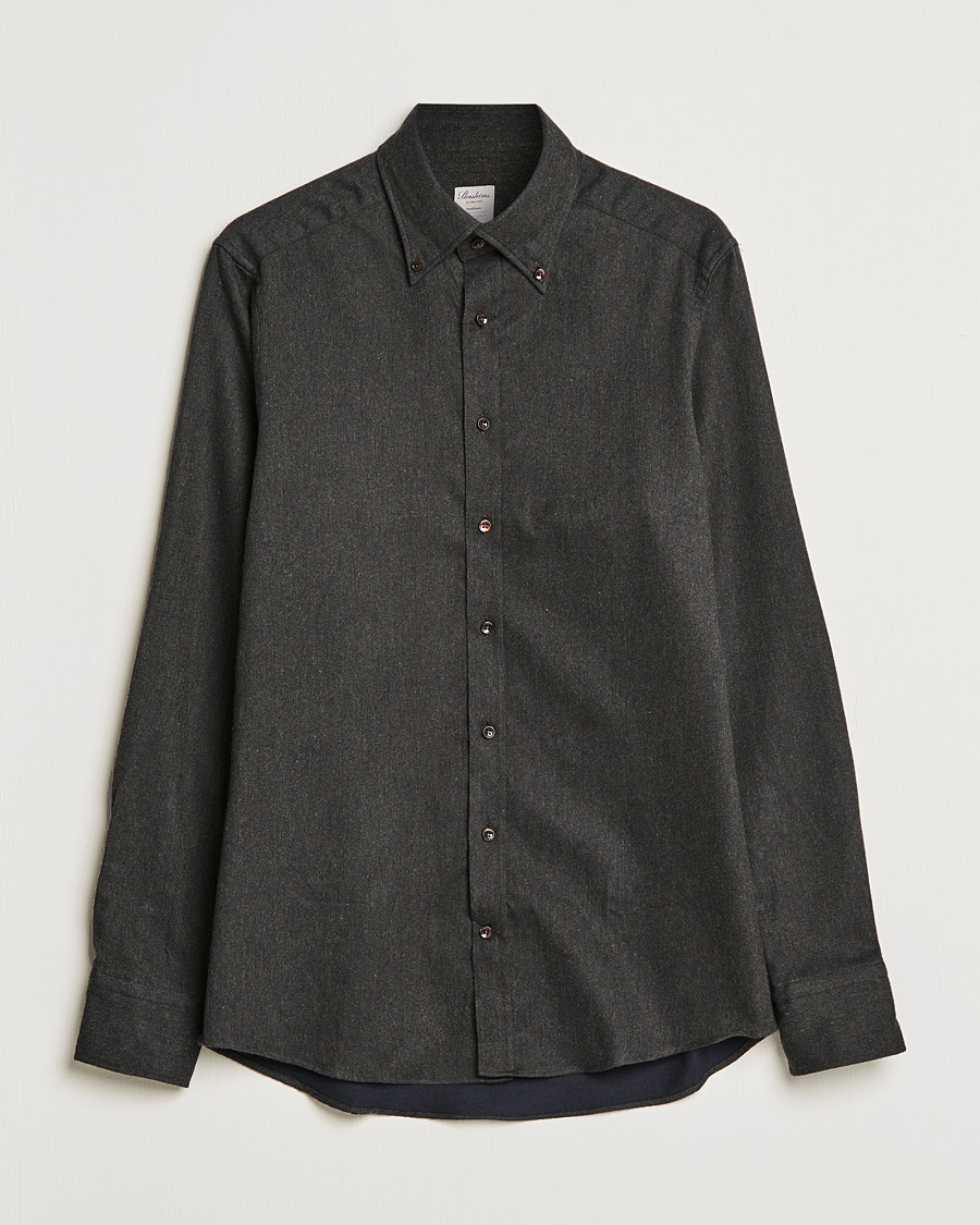 Heren | Overhemden | Stenströms | Slimline Flannel Shirt Dark Green