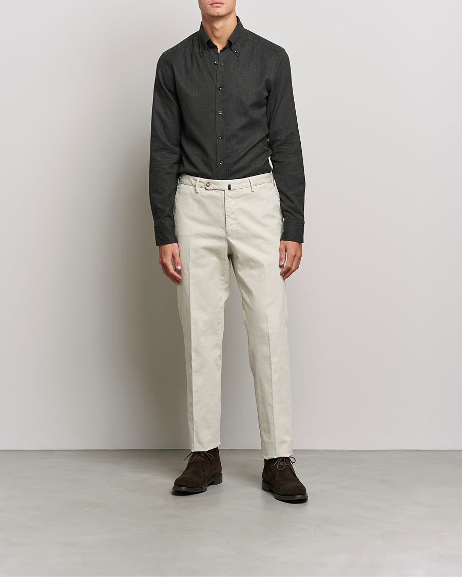 Heren | Overhemden | Stenströms | Slimline Flannel Shirt Dark Green