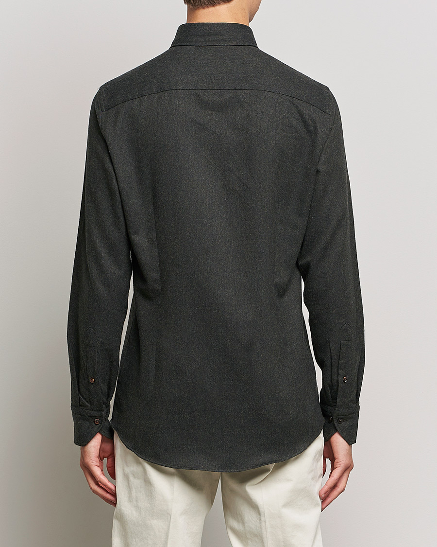 Heren | Overhemden | Stenströms | Slimline Flannel Shirt Dark Green