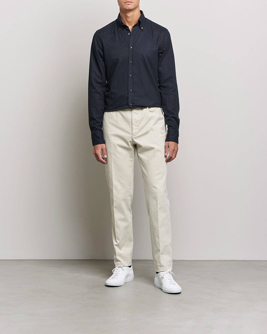 Heren | Overhemden | Stenströms | Slimline Flannel Shirt Black