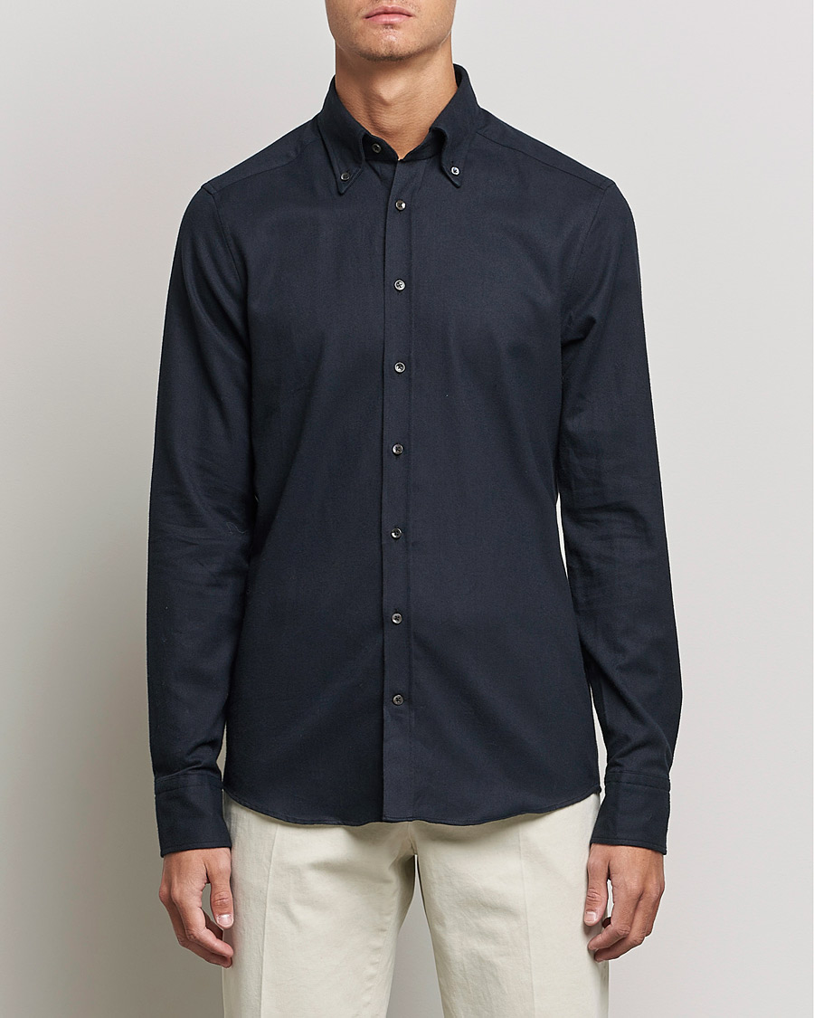 Heren | Overhemden | Stenströms | Slimline Flannel Shirt Black